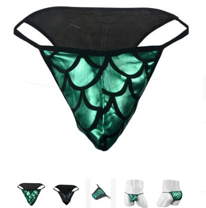 

Men's low waist sexy men's panties fish scale design faux leather briefs Underwear bikini ZJH864