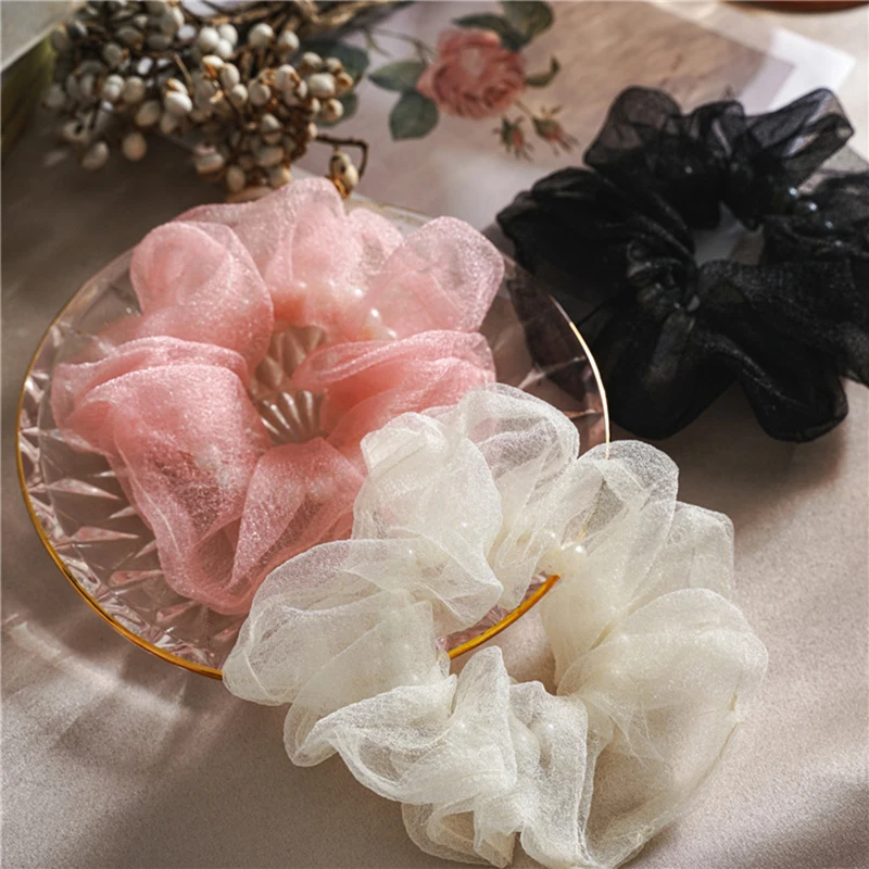 

Новое поступление, модное женское красивое Сетчатое украшение, жемчужные резинки для волос, яркие цвета, резинки для волос, аксессуары для в...