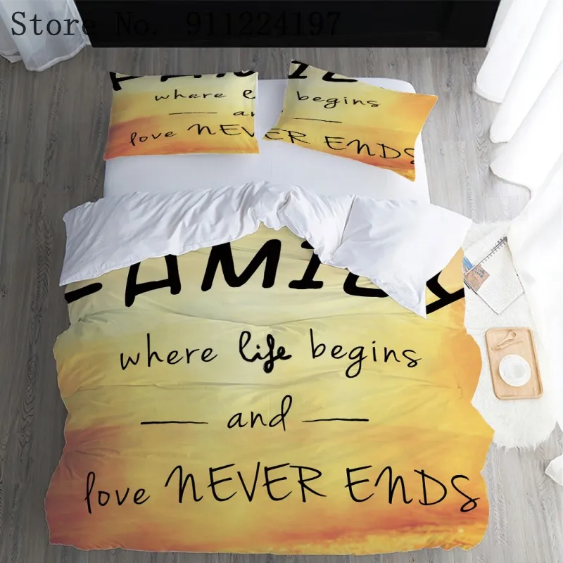 

Home Textile Family Letter Printing Duvet Cover Comforter Bedding Set Single Double Queen King 3D Yellow Bedding Set 229*229CM