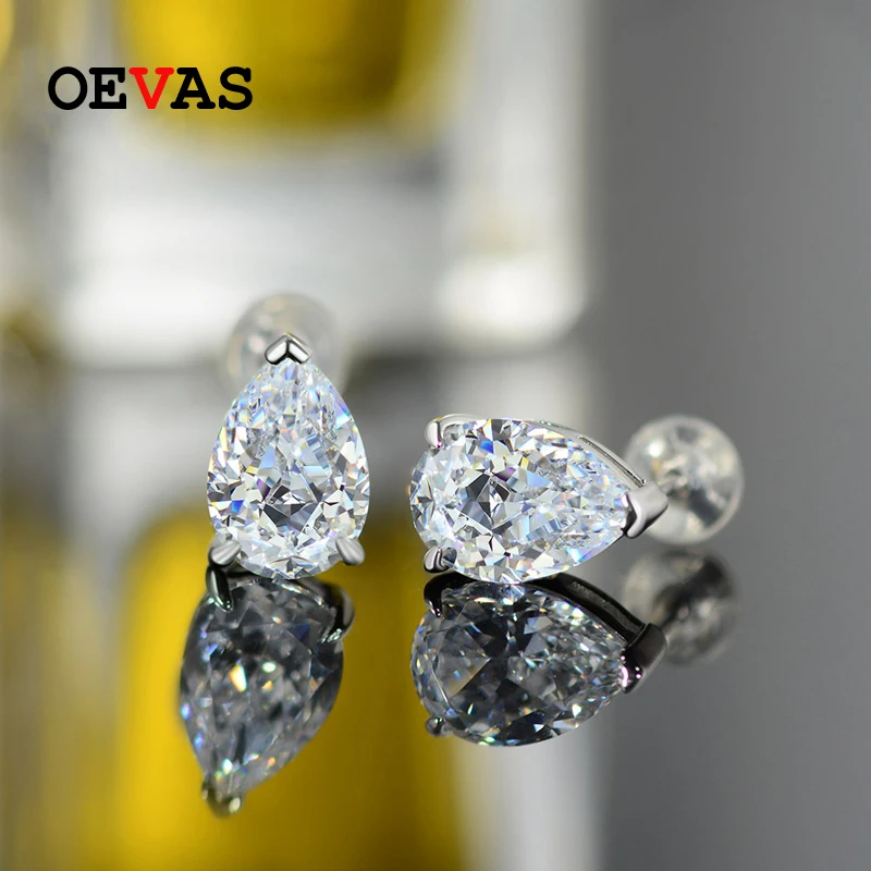 

OEVAS Fashion Real 925 Sterling Silver Stud Earrings for women Sparking AAAAA+ Zircon moissanite Wedding party jewelry Wholesale