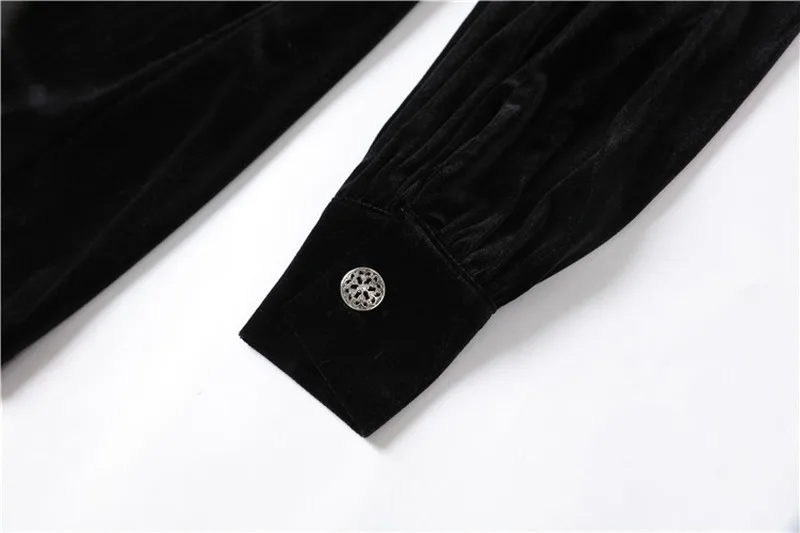 

New Elegant Lady's Black Dress Luxury Rivets Velvet Soft Winter Dresses Women Party Retro Buttons High Quality Basic Vestidos