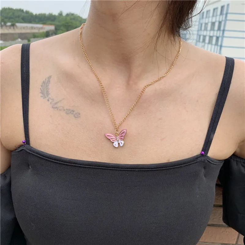 Желтый розовый Бабочка ожерелье для женщин лучший друг колье цепочка изысканные