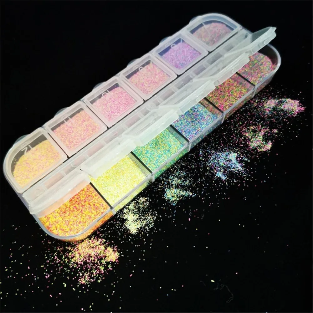 12 ячеек порошок для ногтей Русалка сияющая пигментная пыль тонкий