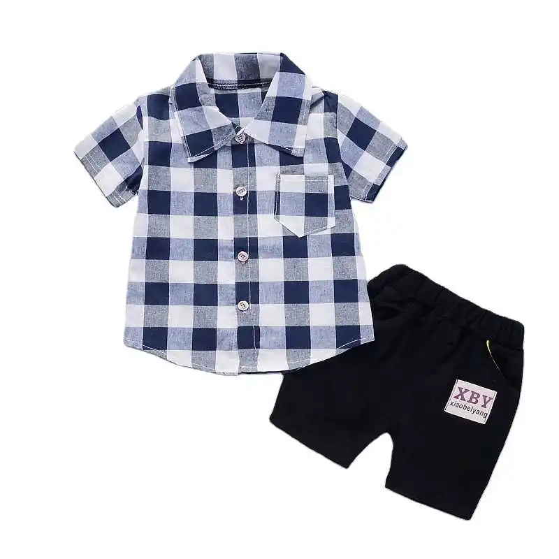 

New Summer Fashion Children Clothing Baby Boys Girls Plaid Shirt Shorts 2Pcs/sets Kids Infant Clothes Toddler Cotton Sportswear