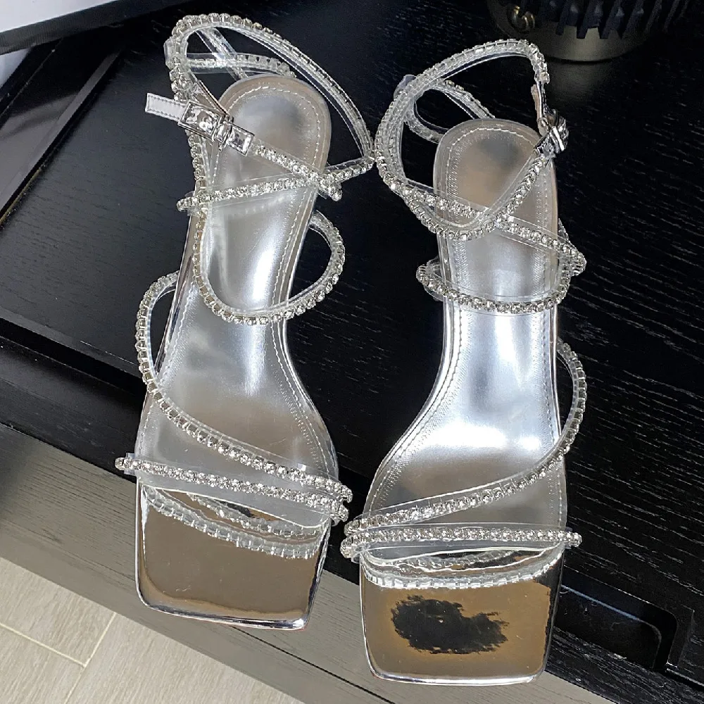 

Women's genuine leather thin high heel sandals crystal narrow band cross strap elegant ladies wedding bride dress summer pumps