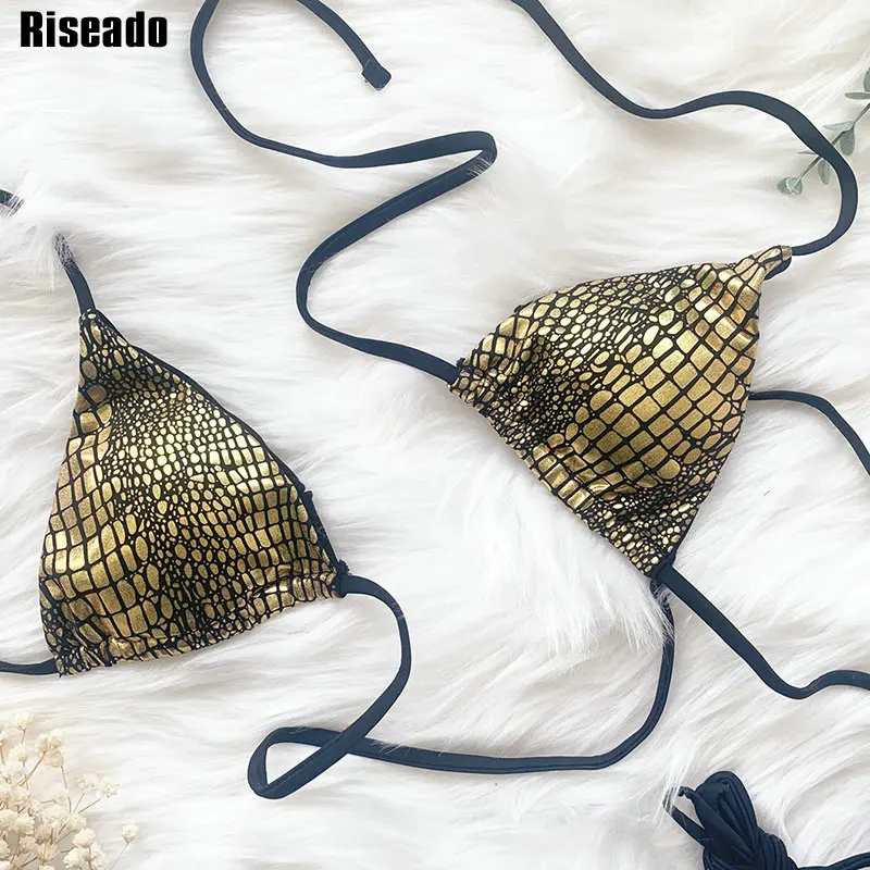 

Riseado Bikinis 2021 Halter Swimsuits Women's Swimwear Snake Print Bathing Suits Knotted Bikini Set Corss Bandage Sexy Biquini