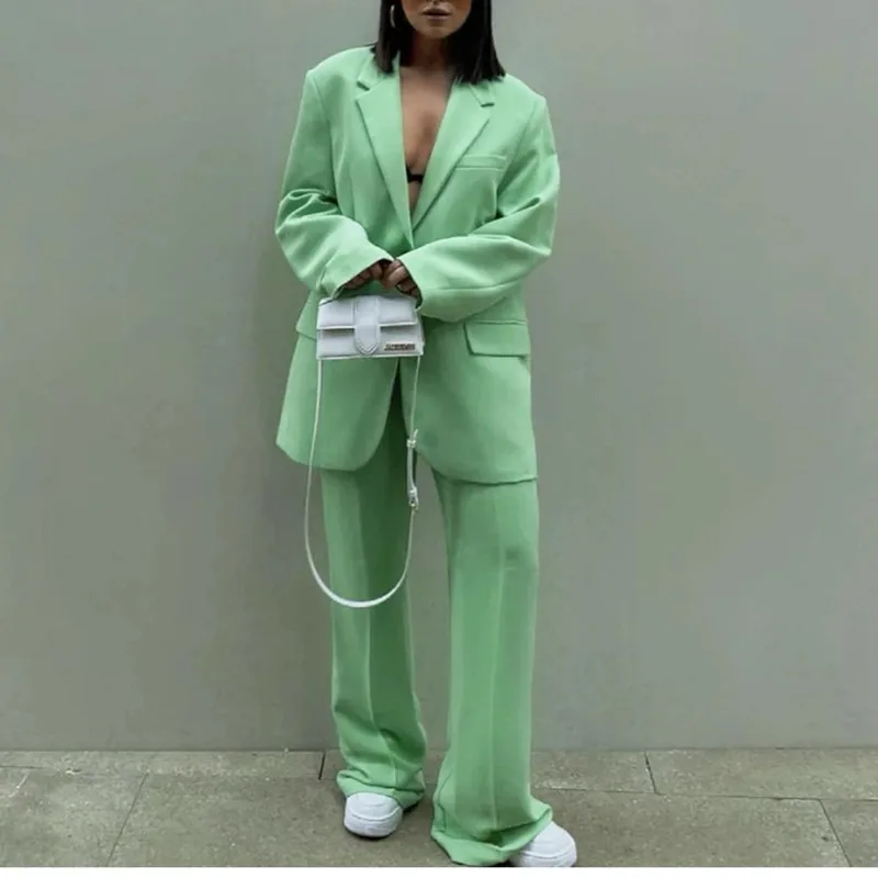 

2021 New 2 piece set suit Blazer Women Elegant High Fashion Vintage Chic Lady Woman Outfit Oversized Blazer Set Pants Suits