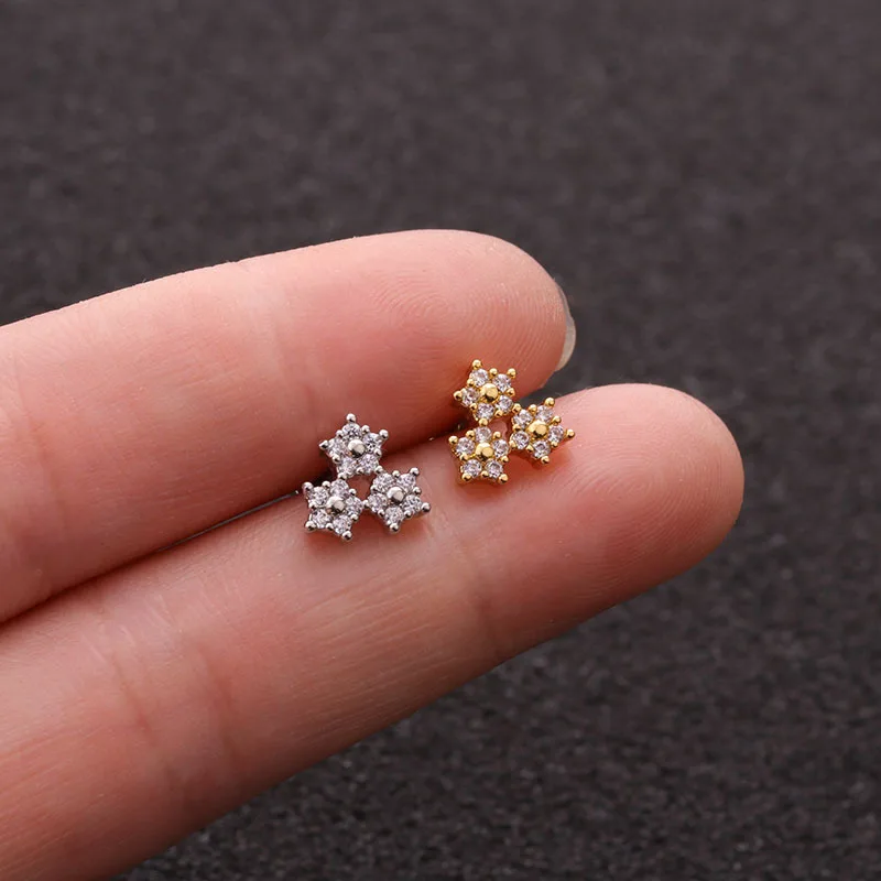 

1PC Delicate Flower Stud Lip Ring Piercing Bar Monroe Tragus Cartilage Shiny for Women Body Jewelry Gift 16G Ear Rings