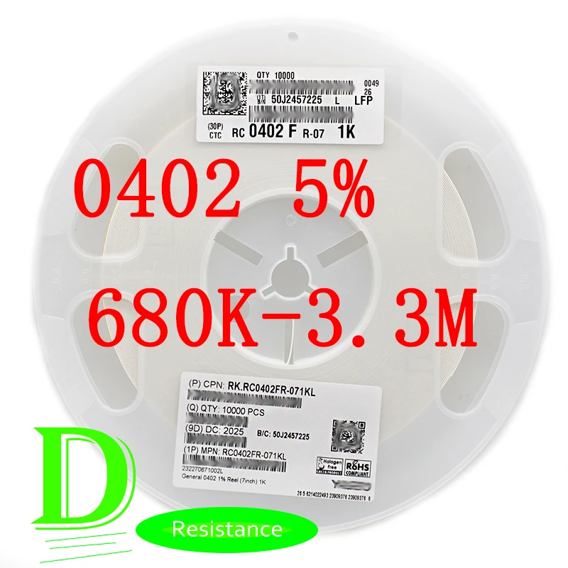 

100PCS SMD резистор 0402 5% RC0402JR-07 серии 680K 750K 820K 910K 1 м 1,1 м 1,2 м 1,3 м 1,5 м 1,6 м 1,8 м 2 м 2,2 м 2,4 М 2,7 м 3 м 3,3 м