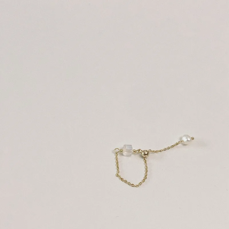 

Kpop trendy golden chain crystal freshwater pearl rings for woman Adjustable wedding engagement party Aesthetic jewelry