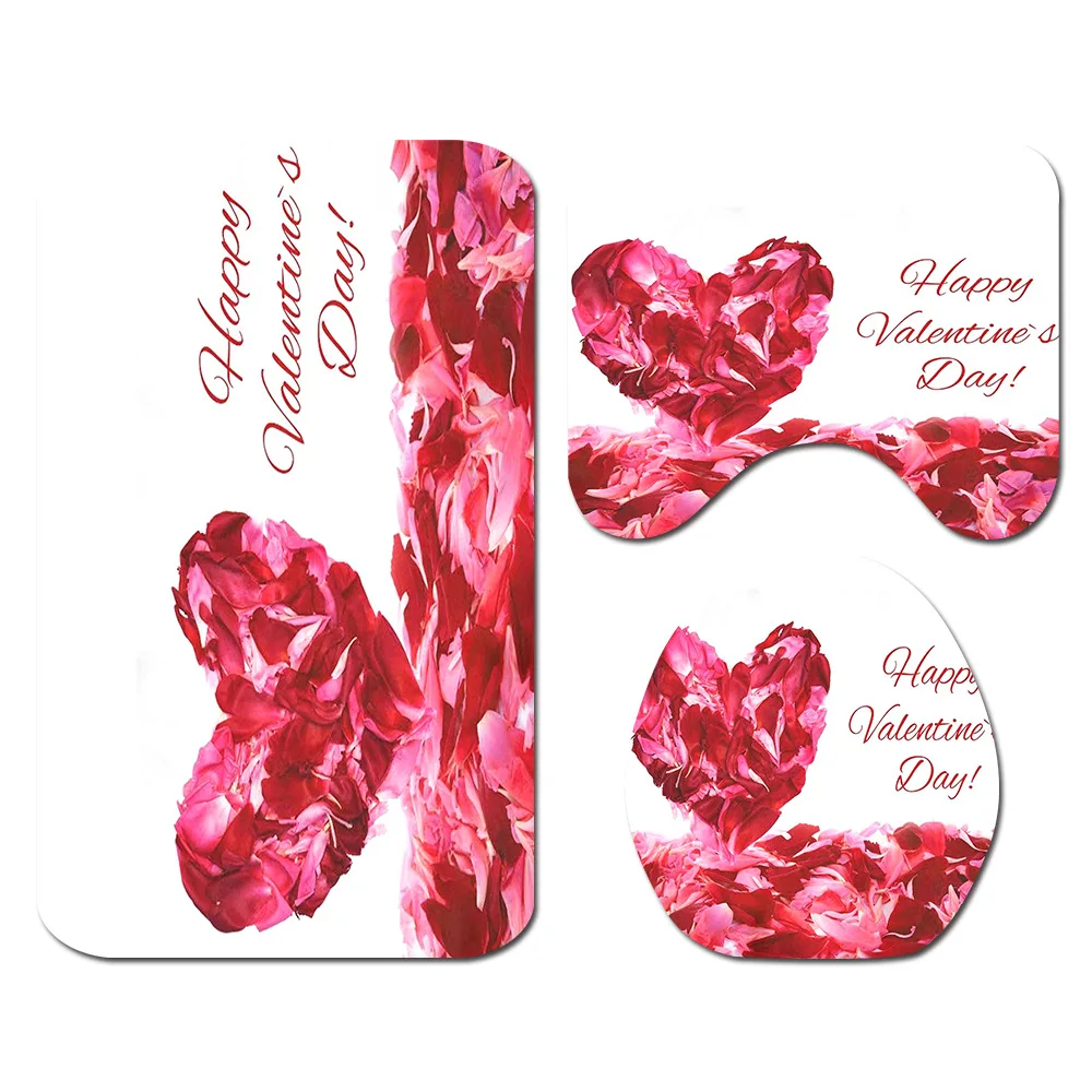 

Valentine's Day Shower Curtain Carpet Four-piece Set Valentine's Day Curtain Carpet Non-slip Mat Set Wedding Party Decoration