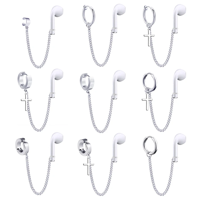 

Stainless Steel Earrings Anti-Lost Ear Clip Wireless Bluetooth Earphone Holders Accessories Women Men Earrings For Airpods