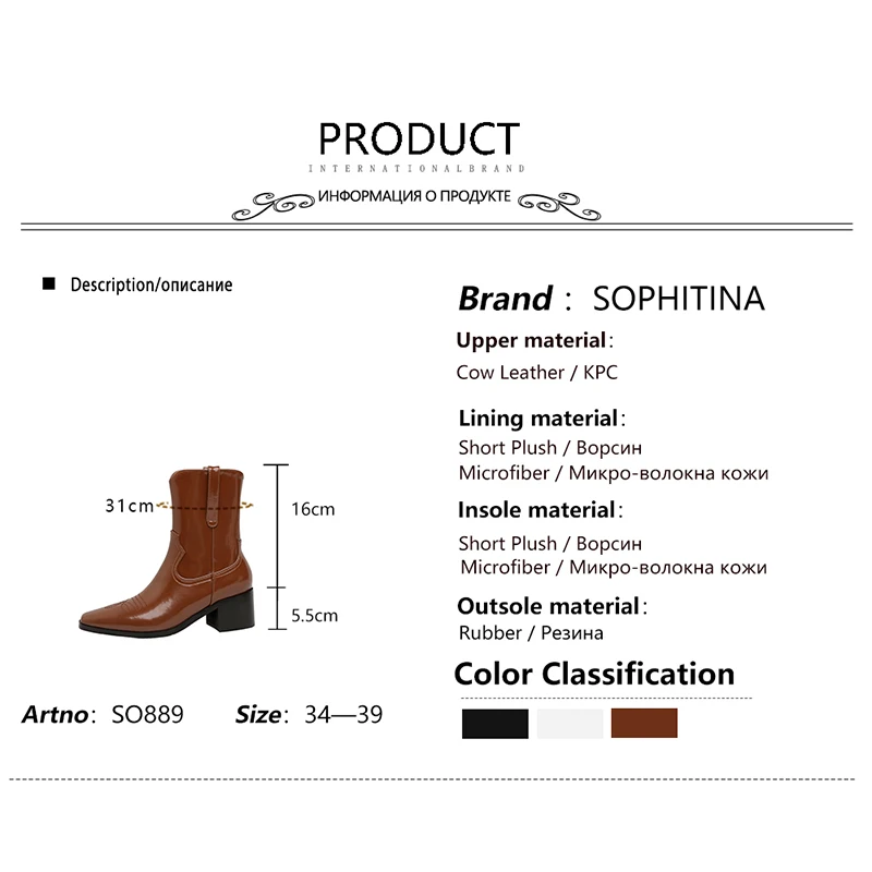 

SOPHITINA Mid-Calf Boots Women Fashion Genuine Leather Handmade Slip-On Boots Square Toe High Heel Elegant Female Shoes SO889
