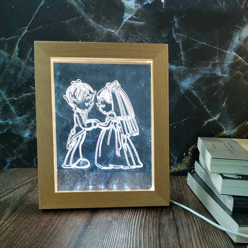 3D визуальный деревянный ночной Светильник СВЕТОДИОДНЫЙ фоторамка Камера