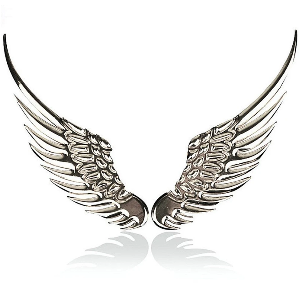 

2Pcs Car Auto 3D Silver Angel Hawk Wings Logo Badge Emblem Alloy Metal Decal Sticker Car Decoration Accessories Self-adhesive