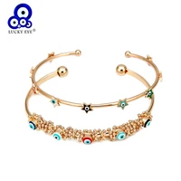 lucky eye multi color star turkish evil eye bangle bracelet gold color copper cuff bangle for women girls fashion jewelry be64