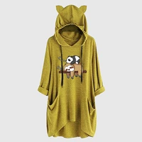 autumn kawaii bear pattern print hoody tops women comfortable streetwear long sleeve pocket sweatshirt female oversized pullover