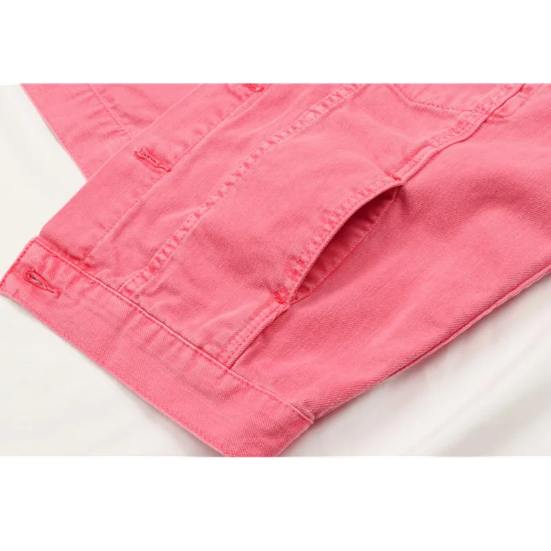 Женская джинсовая куртка розовая Свободная куртка-бомбер с рукавом летучая мышь