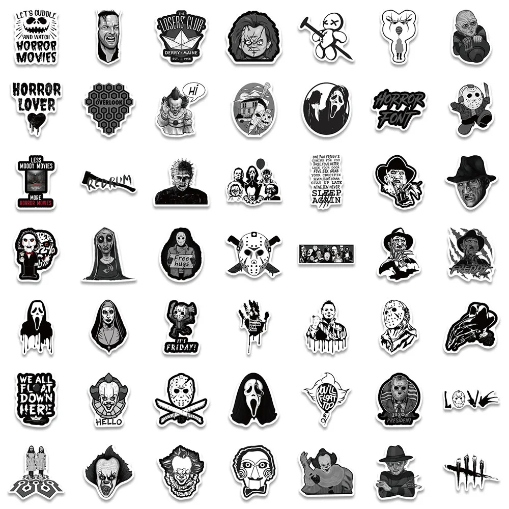 1050100pcs black and white horror movie stickers punk skateboard laptop motorcycle phone car cool graffiti sticker decal toy free global shipping