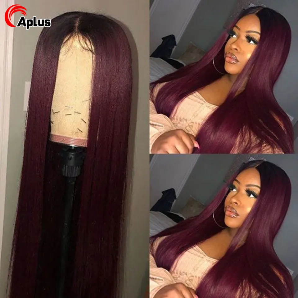 Парик Ombre Color 1b 99j на сетке спереди двухцветные натуральные волосы 13x4 прямые с