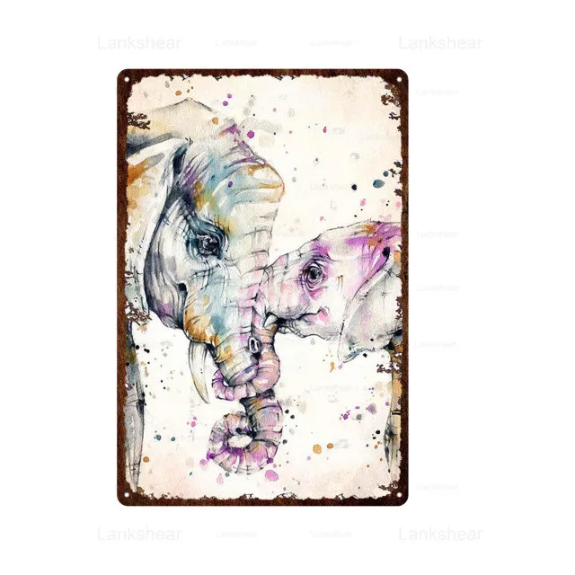 Многоцветные животные металлический жестяной знак собака олень Лев панда темный