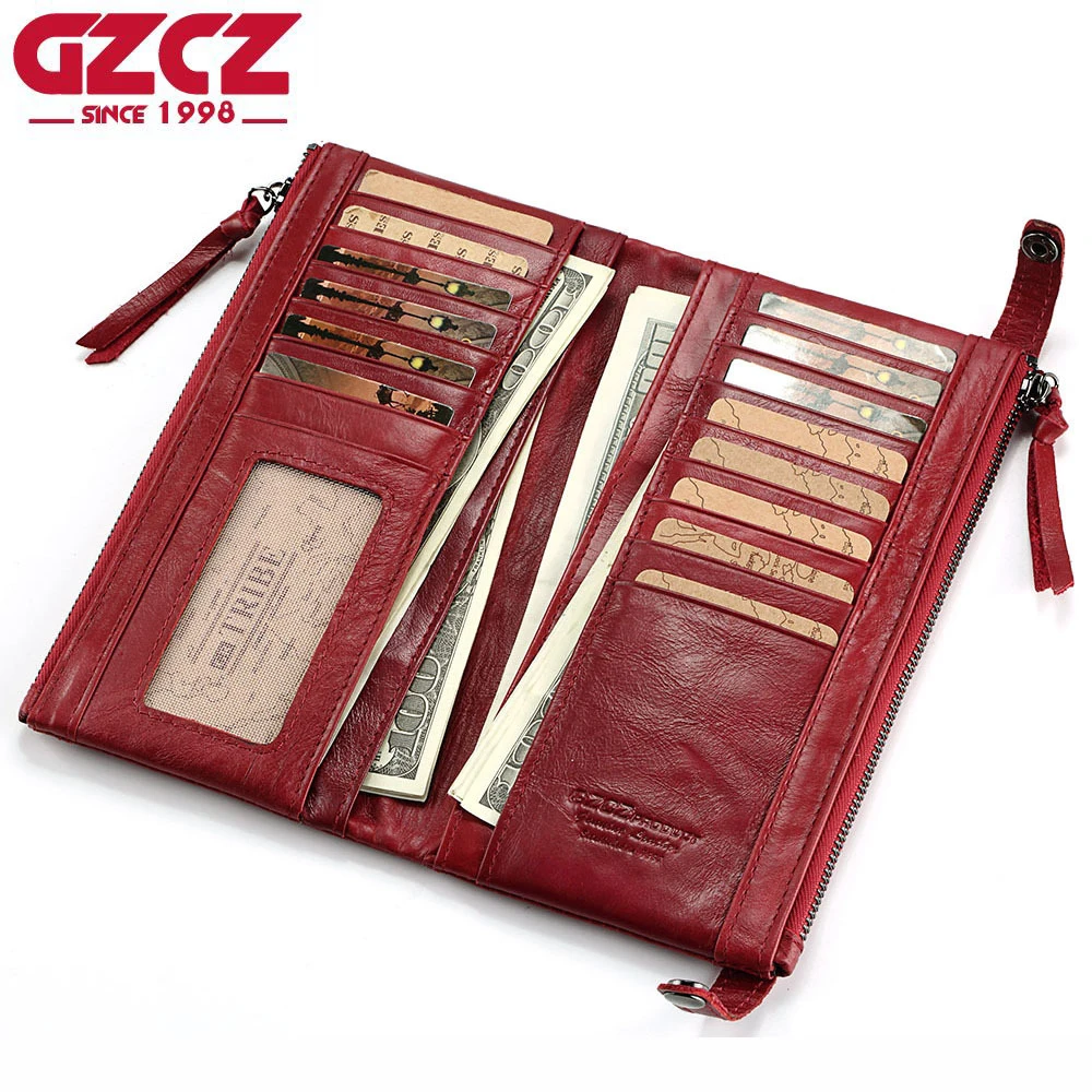 GZCZ Повседневный женский кошелек 100% натуральная кожа винтажный Кошелек Длинные