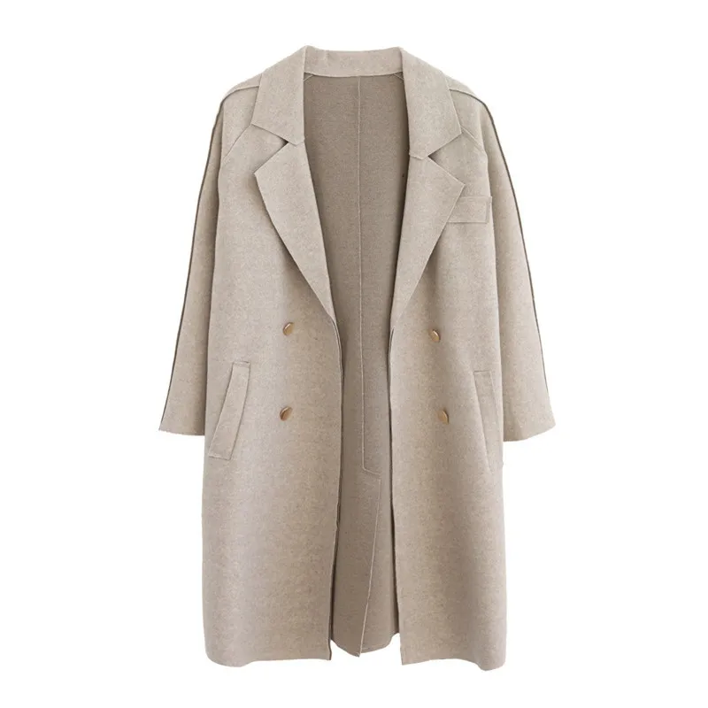 

Woolen Coat Outerwear Women Long Section Lapel Double-Breasted Autumn Winter Coat Large Size Loose Leisure Trench Coat A855