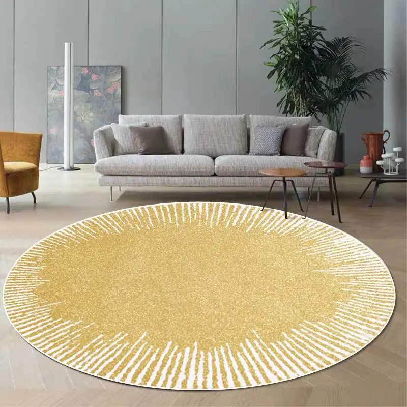 

Modern golden abstract white line living room hanging basket chair round mat carpet custom