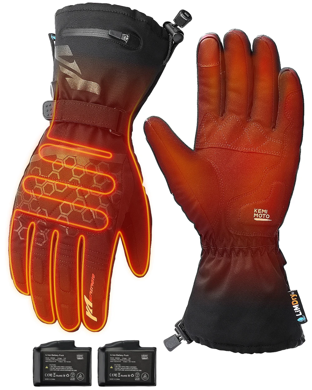 KEMIMOTO  Winter Rechargeable Battery Heated Gloves Full Fingers Heating Winter warm Ski Gloves Men Women Waterproof Tactical Mi