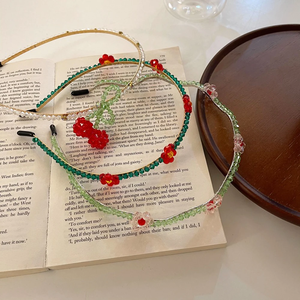 

Korean Crystal Flower Cherry Hair Band Tiara Headband Headpiece For Women Girl Hair Jewelry