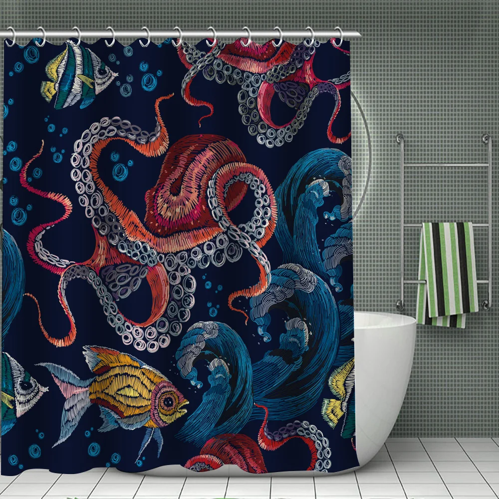 Занавески для душа в виде черепа осьминога водонепроницаемые занавески ванной с