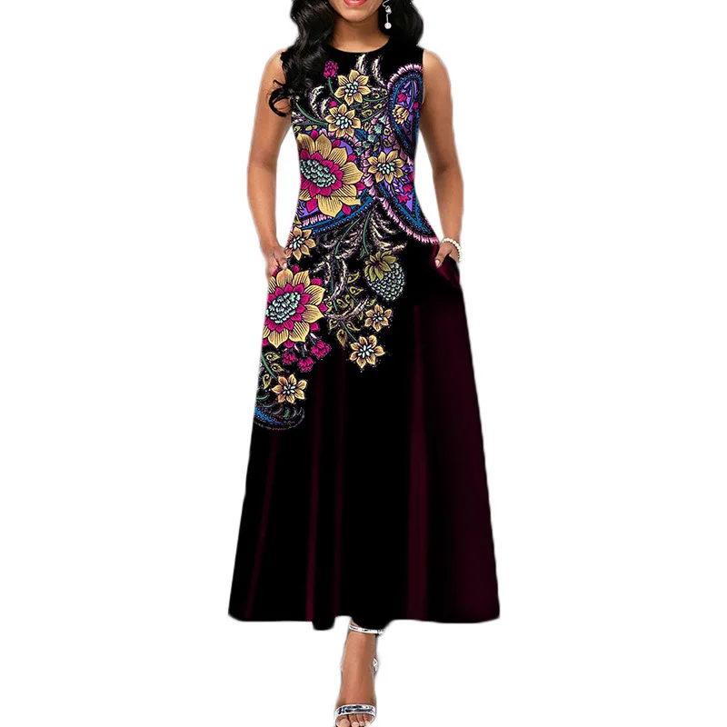 Женское модное платье с принтом и карманами женская летняя повседневная