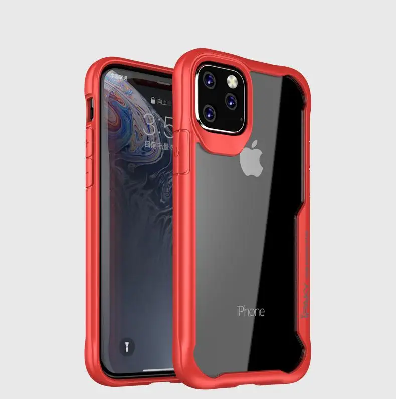 Красный Для iphone 11 чехол прозрачный противоударный ТПУ+ PC чехол для телефона для iphone 11 pro max высокое качество - Цвет: Красный