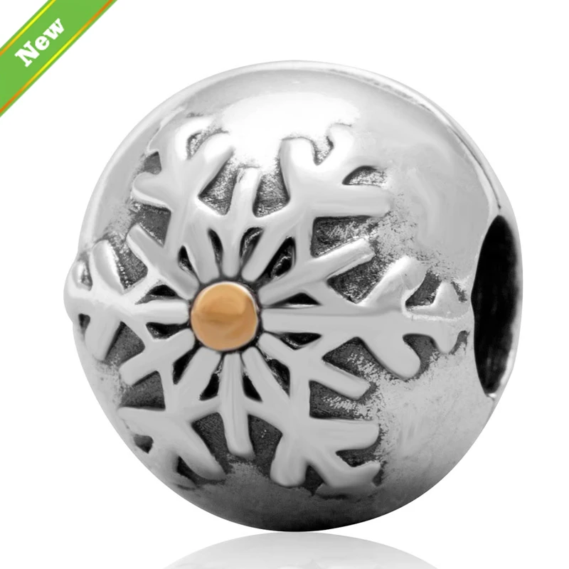 

Fit for Pandora Charm Bracelets Authenitc 925 Sterling Silver Round Beads with Snowflake DIY Charm Bracelets Jewelry Making