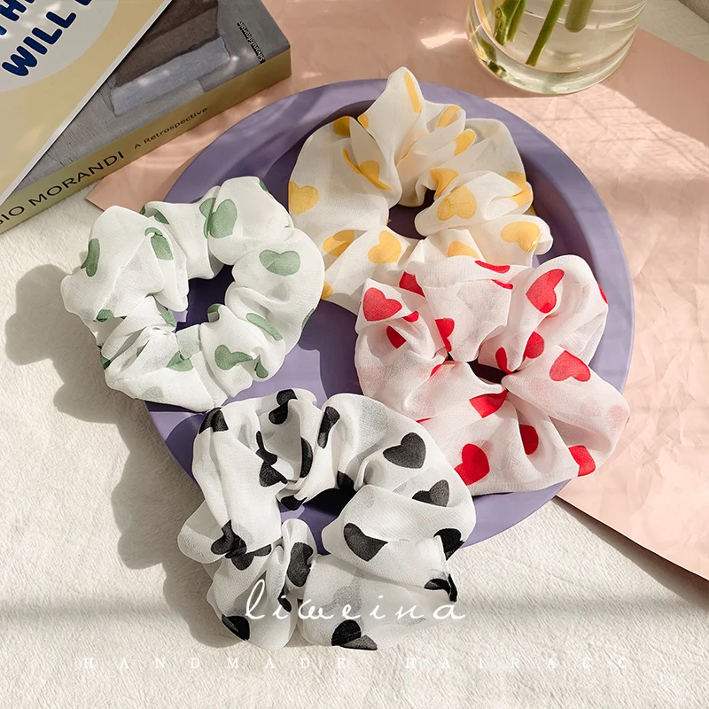 

Модные резинки для волос в форме сердца, резинка для волос, Женская эластичная резинка для волос с цветочным принтом для девочек, аксессуары...