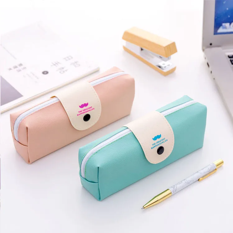

4 pcs Simple Creative PU Stationery Bag Lovely Student Pencil case Fashion Large Capacity Pencil Box escolar material escolar