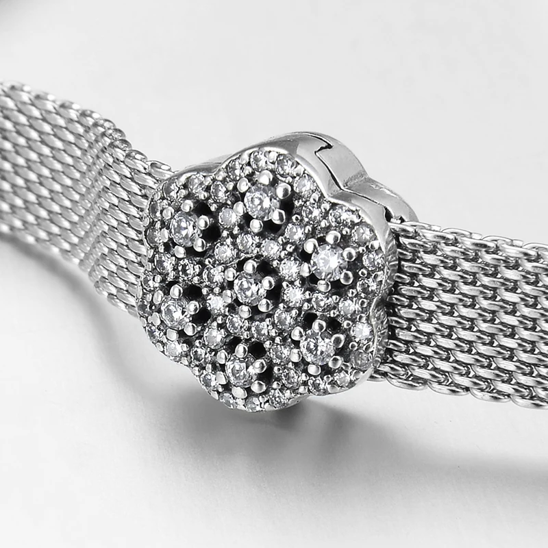 Женский Серебряный Снежинка CZ зажим Бусины Подходит для оригинального отражения