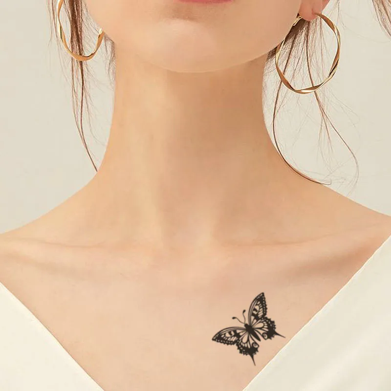 

Black Butterfly Eye Tentacles Women Girls Sexy Temporary Tattoo Stickers Waterproof Flash Fake Tatoos Body Arm Chest Neck Art