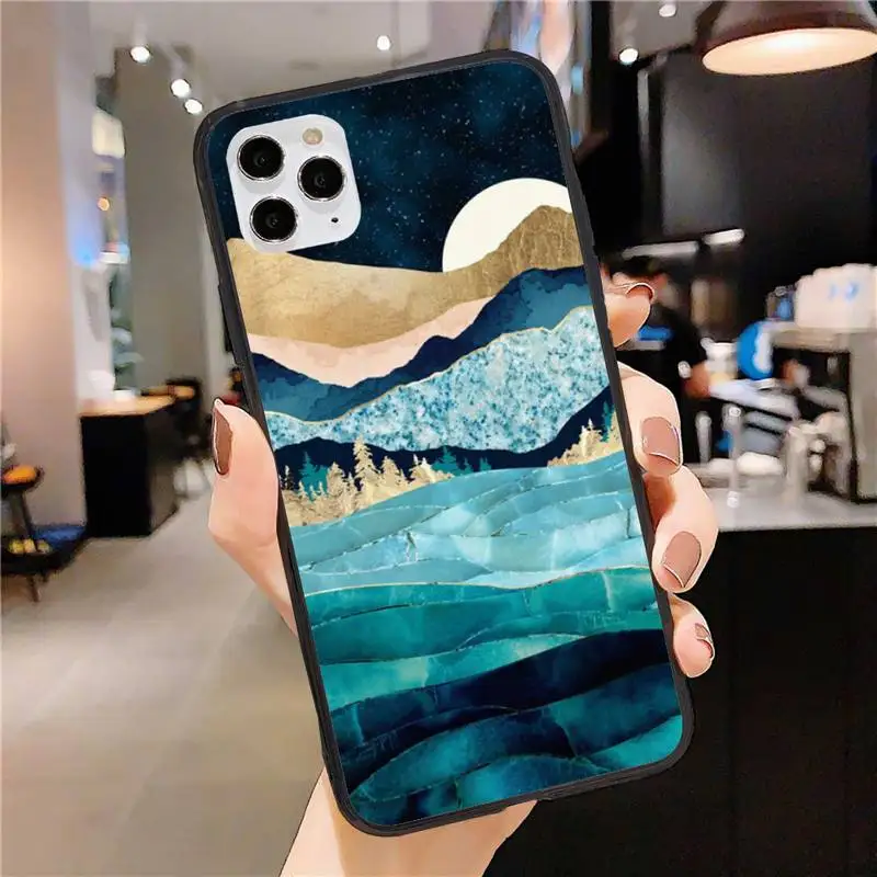 

Landscape Painting Phone Case for iphone 11 12 Pro Max Black Cover Xs X XR 7 8 6 6S Plus 5 5S SE 2020 Fundas Coque Etui