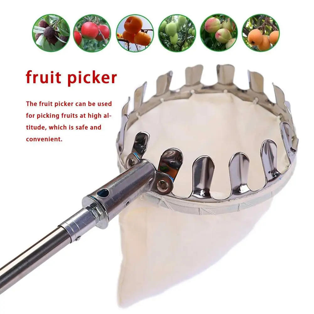 

Stainless Steel Fruit Picker Pole With Bag Yard Fruit Catcher High Tree Picking Tool Fruit Catcher Collector Gardening Tool