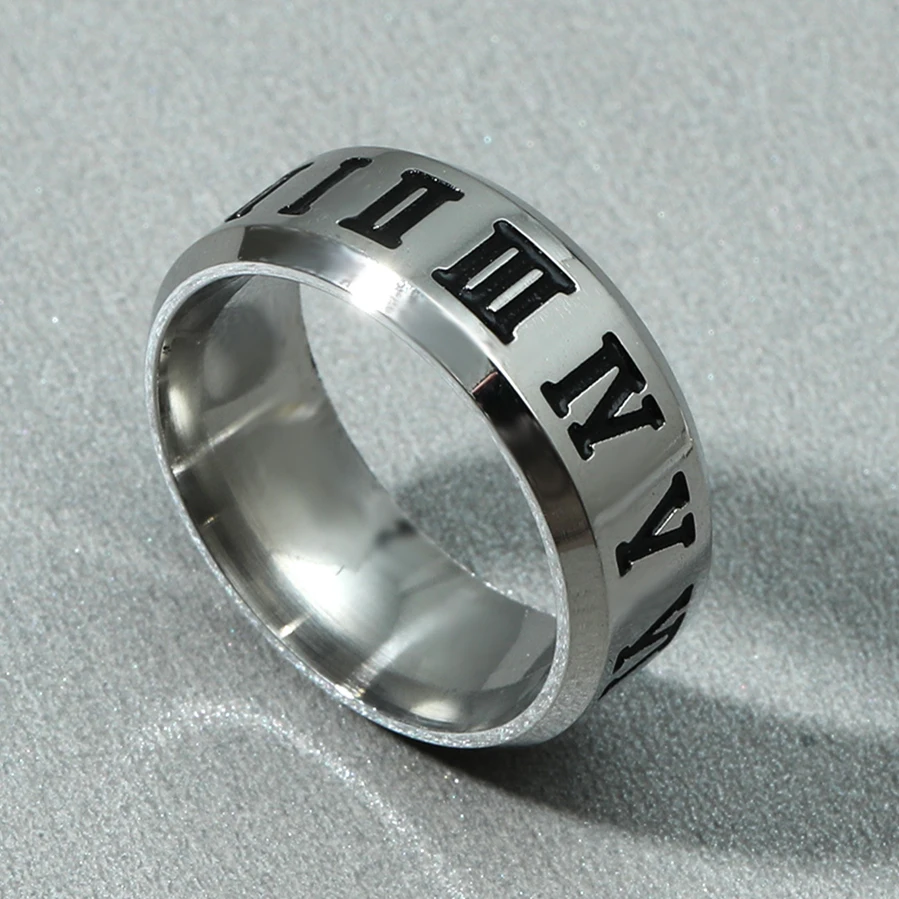 8mm Vintage Stainless Steel Ring Roman Numerals Finger Rings For Men Women Jewelry Anime Fans