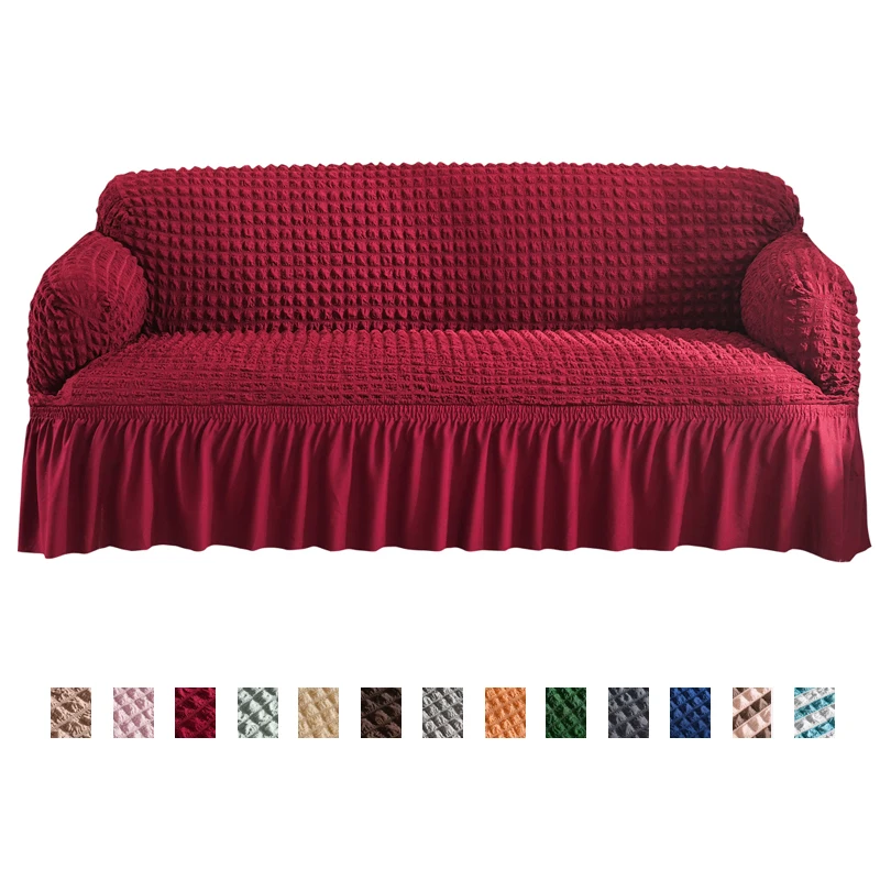 

Bubble Solid Color Elastic Sofa Cover For Living Room Non-slip Seat Set Fabric Slipcover Sofa With Skirt Lace