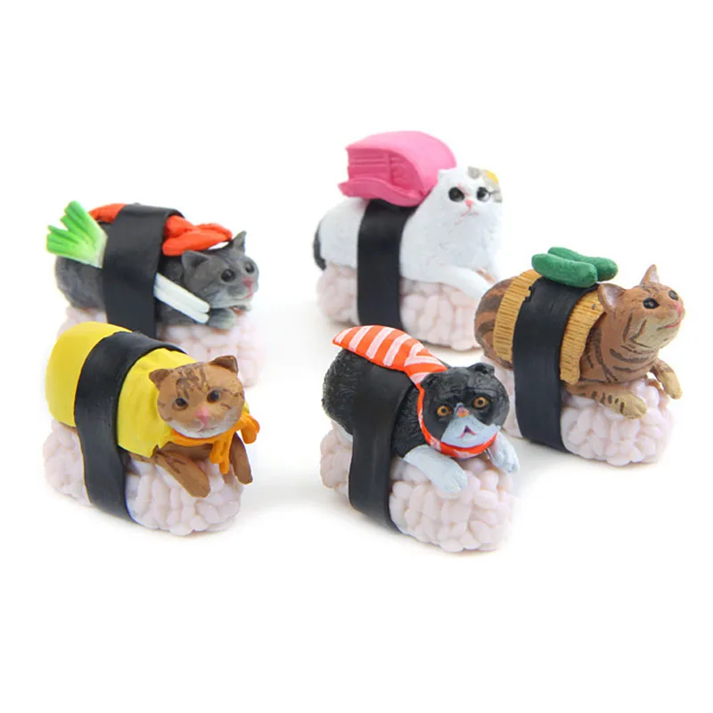 

5Pcs Japanese Sushi Cat Figurines Fairy Garden Home Houses Decor Mini Kitten Miniatures Landscape DIY Crafts Accessories