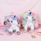 Плюшевый школьный рюкзак для девочек, с объемным единорогом