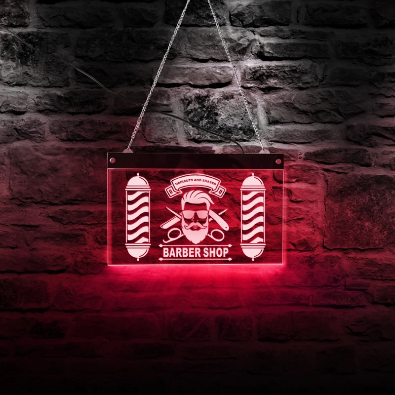 

Barber Shaving Logo Multi-color Hanging Tag Decorative Lights Funny Controller LED Light Barber Shop Hair Salon Lamp Neon Room