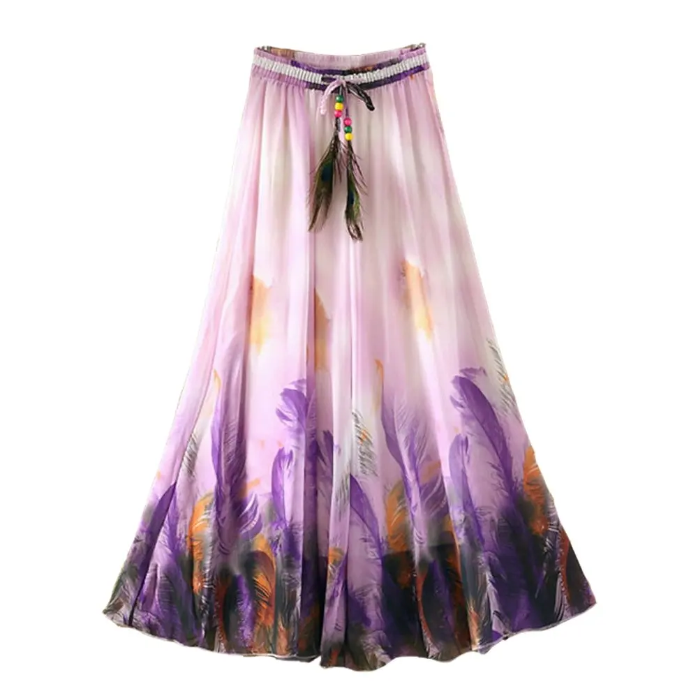 2019 летнее богемное длинная юбка из шифона в винтажном стиле Faldas Элегантный принт