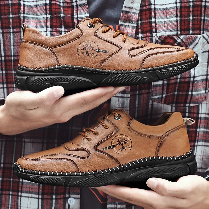 

Fashion man casual shoes 2020 winter Handmade Leather shoes Waterproof Flats Male Footwear work shoes Zapatillas Hombre 39-48