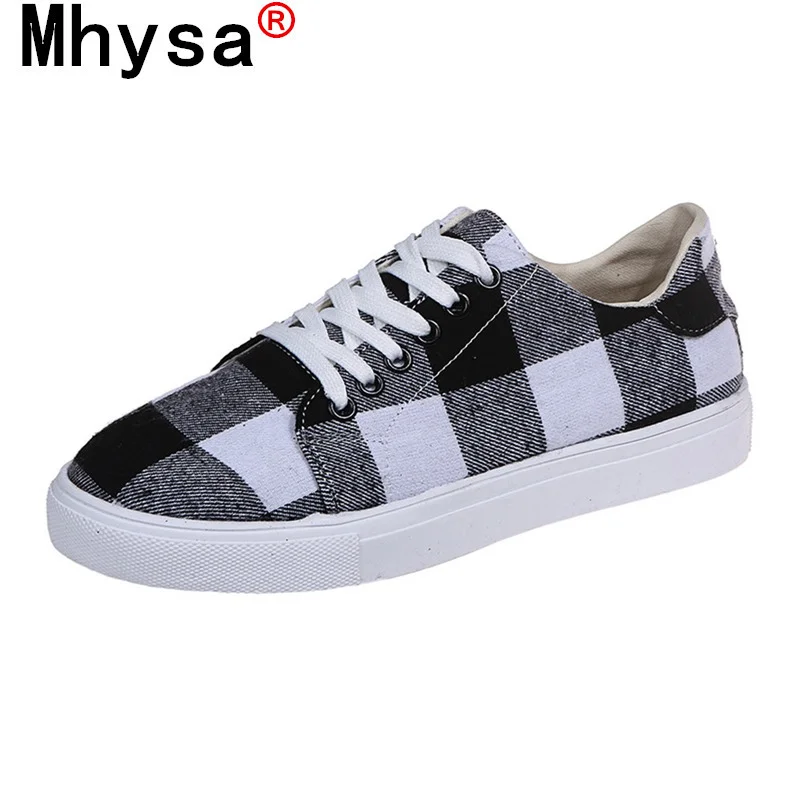 

2021 Spring Women's Flat Shoes Fashion Casual Plaid Flats Woman Lace Up Flat Female Outdoors Sports Light Cloth Shoes Plus Size