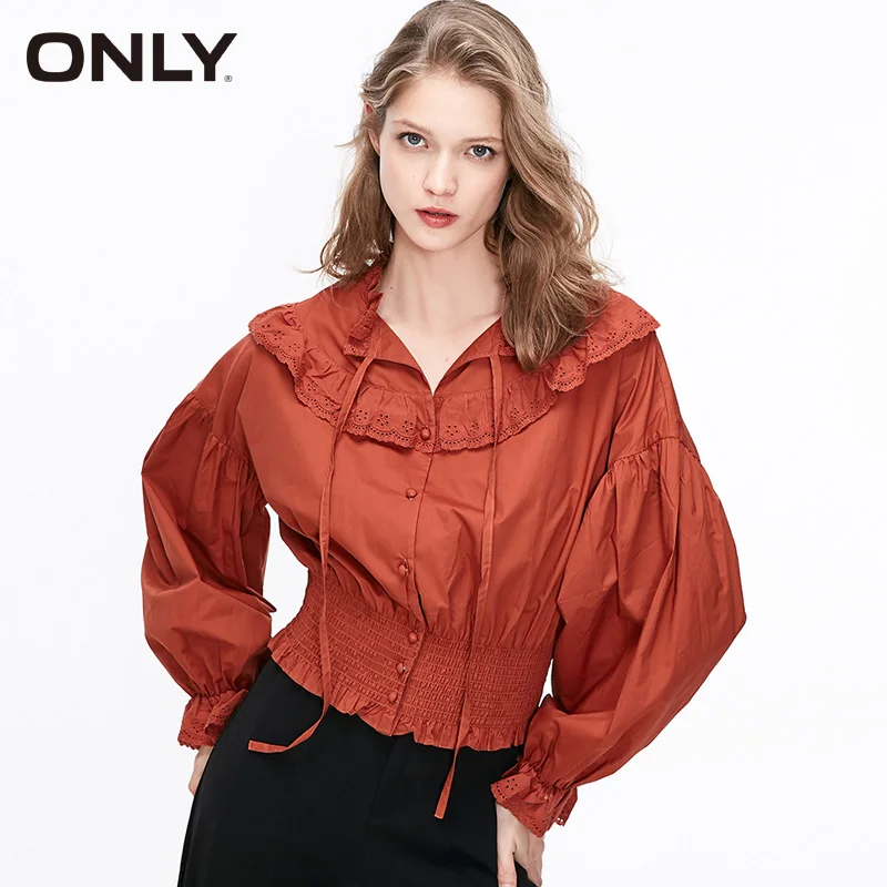 Женская рубашка с длинными рукавами из 100% хлопка на шнуровке высокой талией |