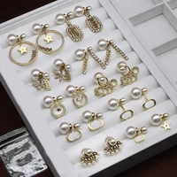 trendy brass gold plated letter pearl stud earrings waterdrop cubic zirconia earring for women fashion accessories wedding gift